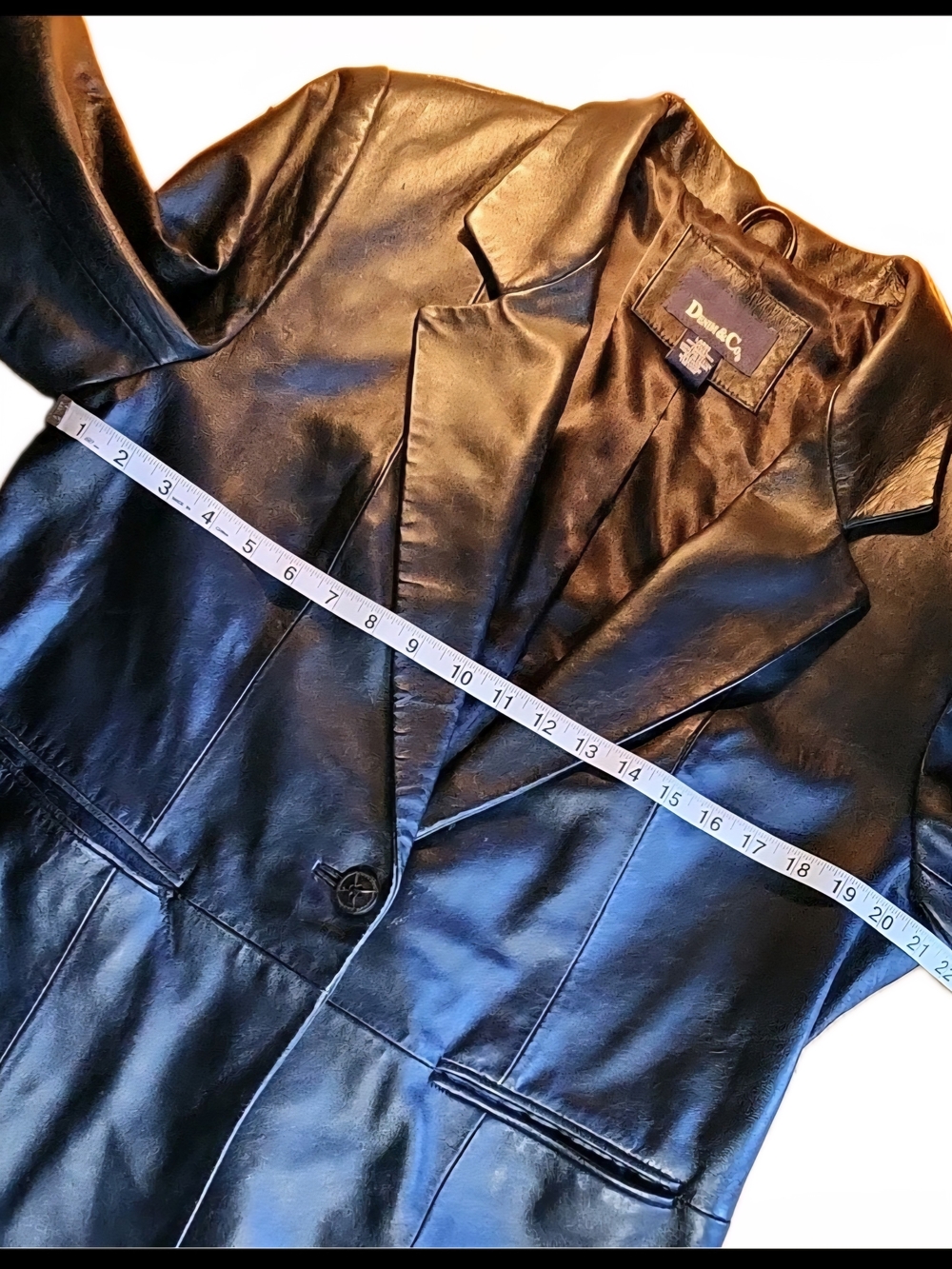 Denim & Co. Womens Black Leather Blazer Jacket Button Lined Pockets Size L FLAWS - Picture 3 of 12